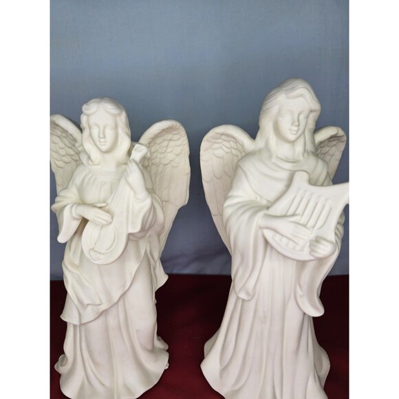 Angels Candle Holders Set of 3 PARTYLITE White w/Harp & Lute 1980s Mantel Decor - Picture 6 of 15